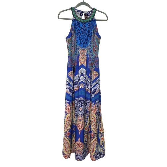 Ranna Gill Anthropologie Boteh
Jewel Beaded Maxi Dress Size 0 Blue Halter Neck - Picture 4 of 11